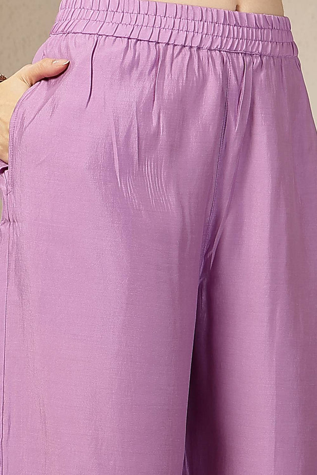 Lavender Embroidered Silk Palazzo Suit Set