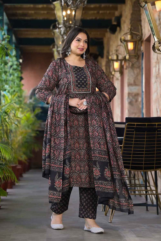 Multi-Color Floral Print Pure Cotton Kurti Pant Set