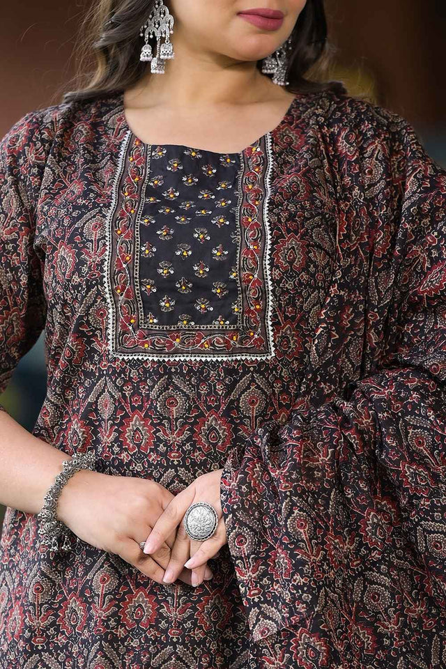 Multi-Color Floral Print Pure Cotton Kurti Pant Set