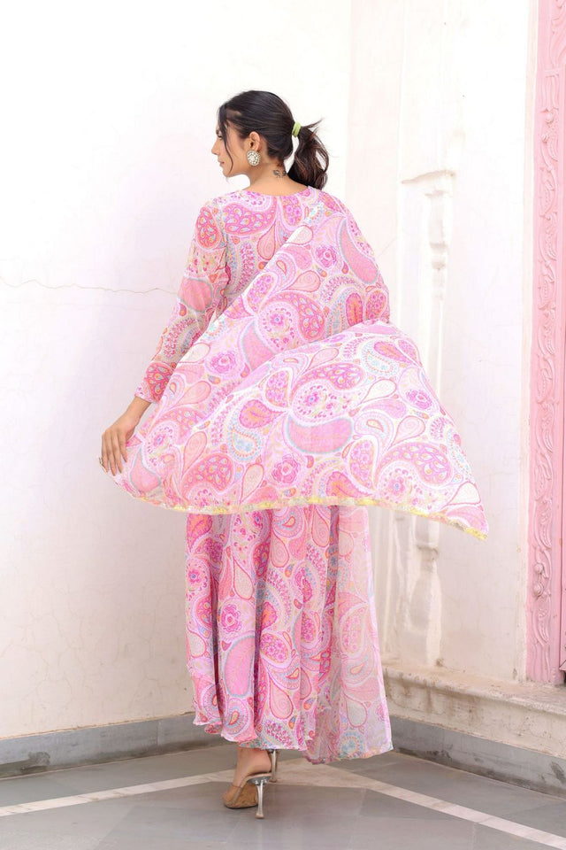 Pink Ethnic Motifs Printed Chiffon Anarkali Suit (120paisley)