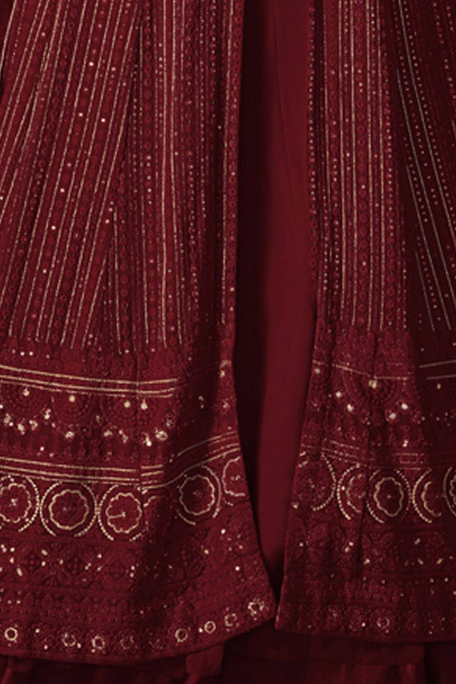 Maroon Sequin with Embroidered Georgette Gown