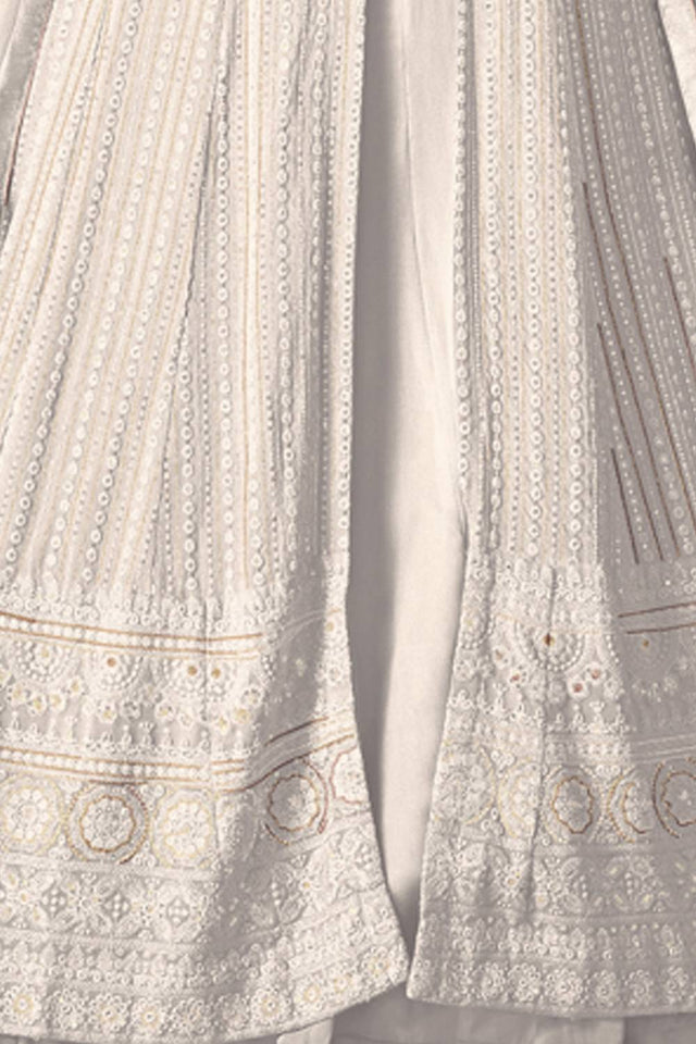 White Sequin with Embroidered Georgette Gown