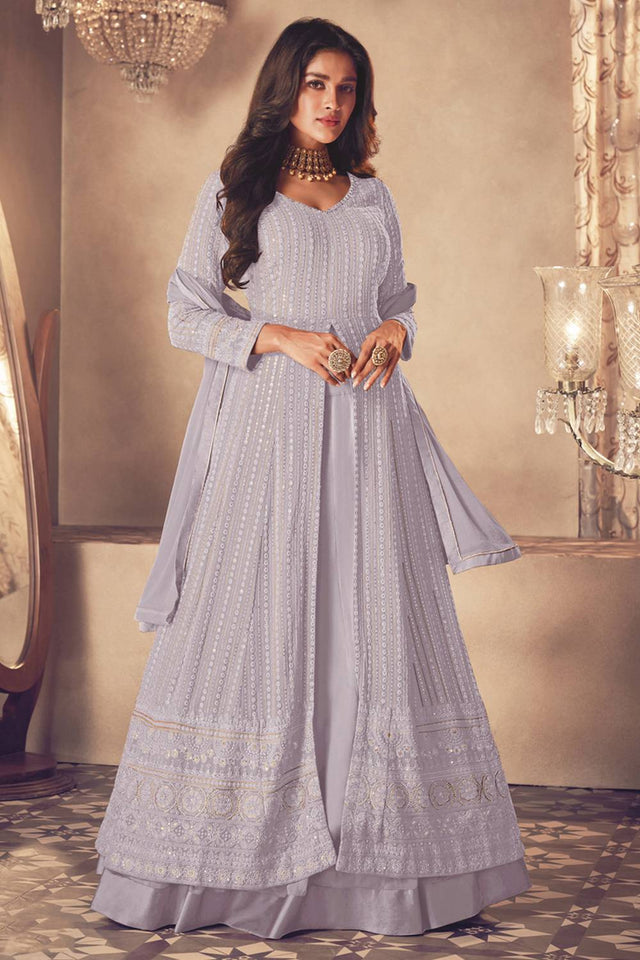 Lavender Sequin with Embroidered Georgette Gown