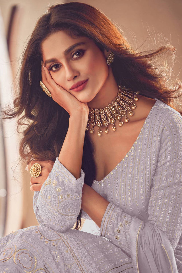 Lavender Sequin with Embroidered Georgette Gown