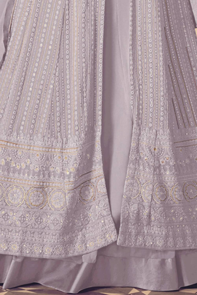 Lavender Sequin with Embroidered Georgette Gown