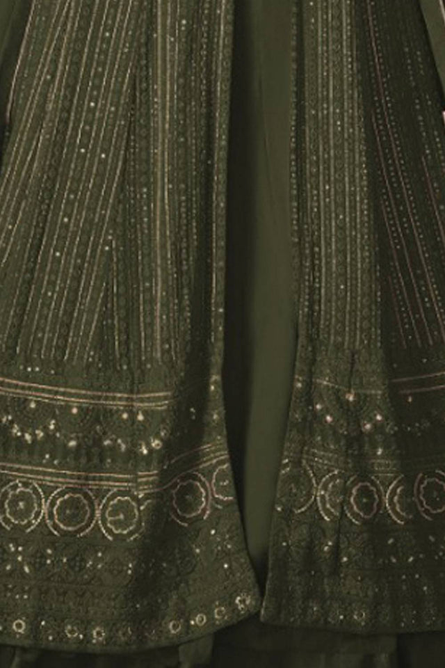 Green Sequin with Embroidered Georgette Gown