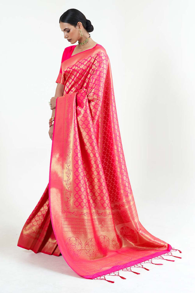 Kumbhi Pink Silk Woven Saree