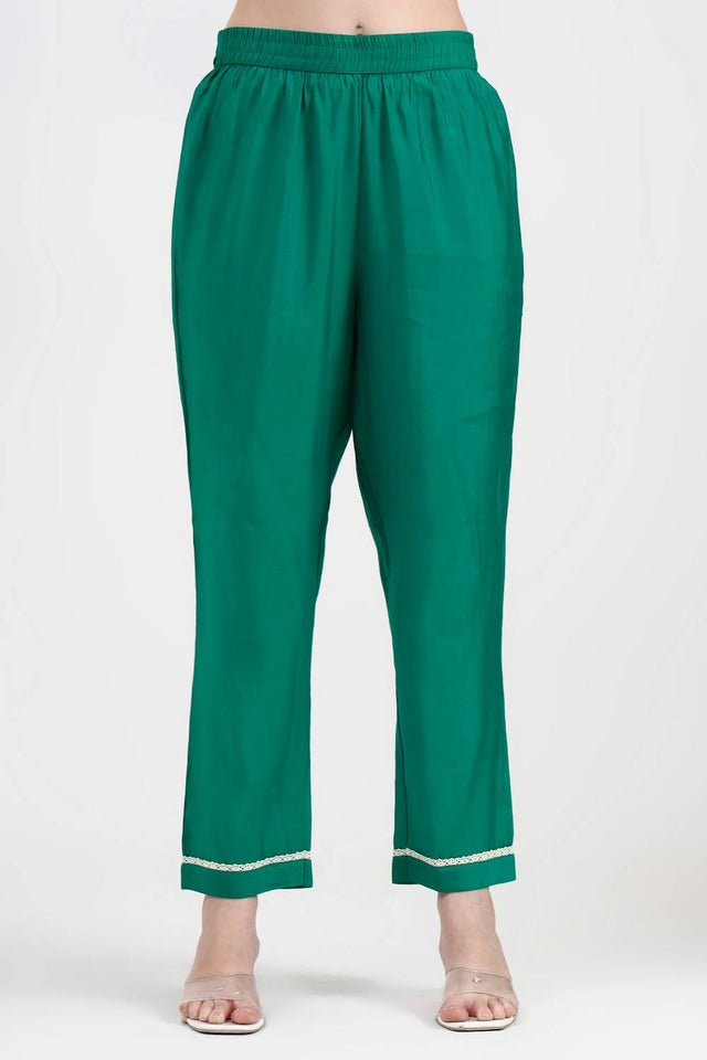 Green Embroidered Silk Straight Cut Suit Set