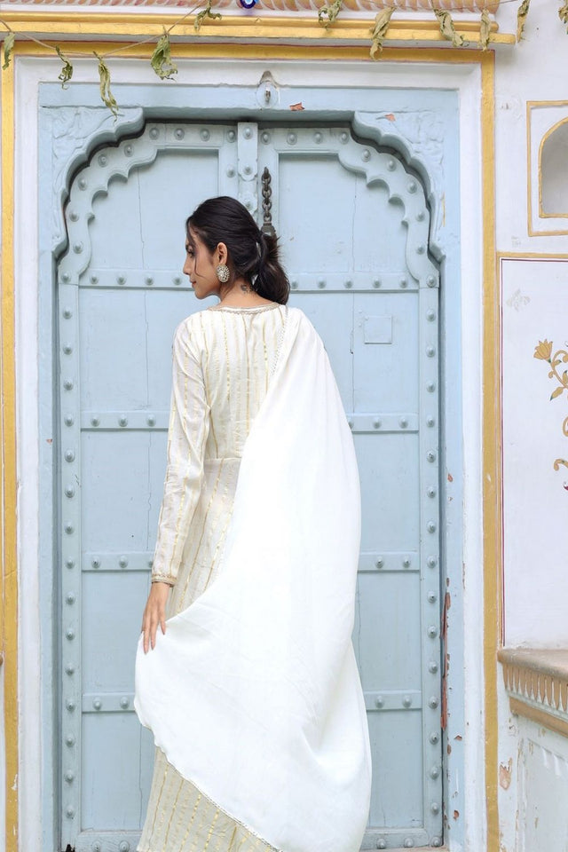 White Striped Cotton Anarkali Suit (126stripegown)