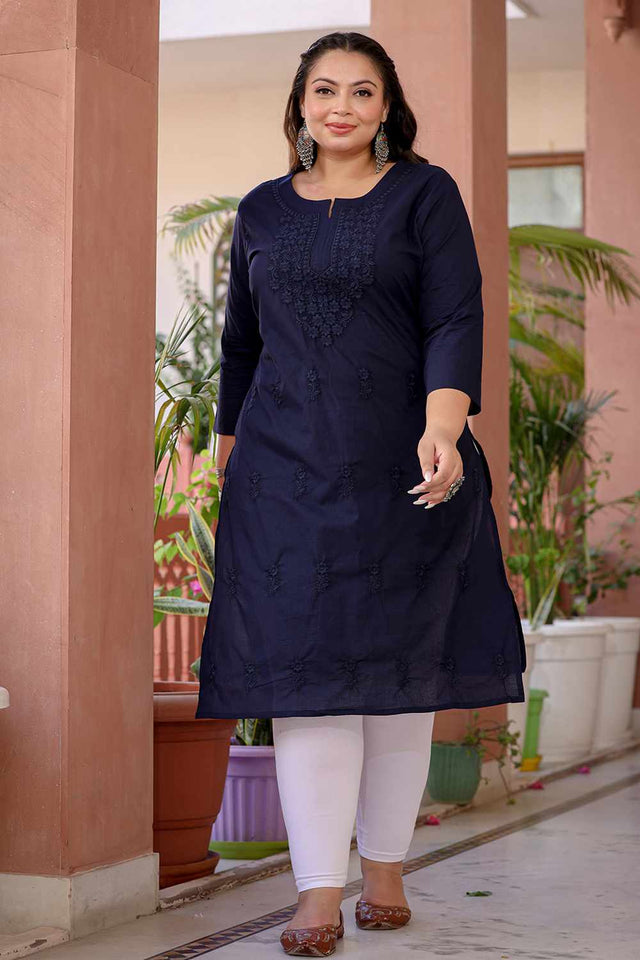 Blue Chikankari Cotton Long Kurti