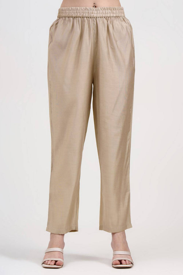 Beige Embroidered Silk Straight Cut Suit Set