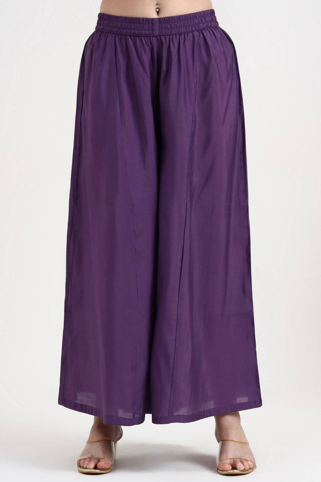 Violet Embroidered Silk Palazzo Suit Set