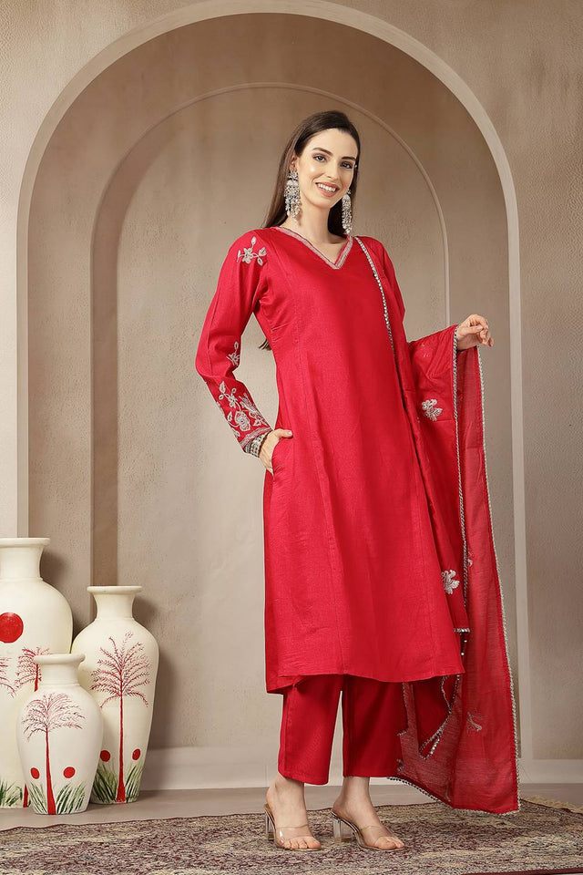 Pink Embroidered Silk blend Anarkali Suit Set