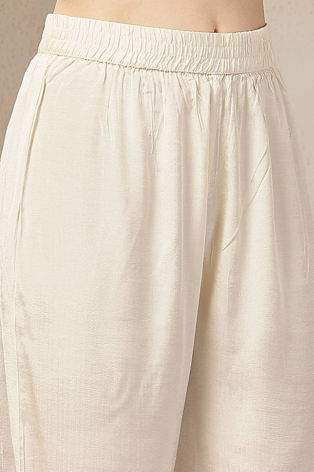 Cream Floral Printed Silk Anarkali Suit Set