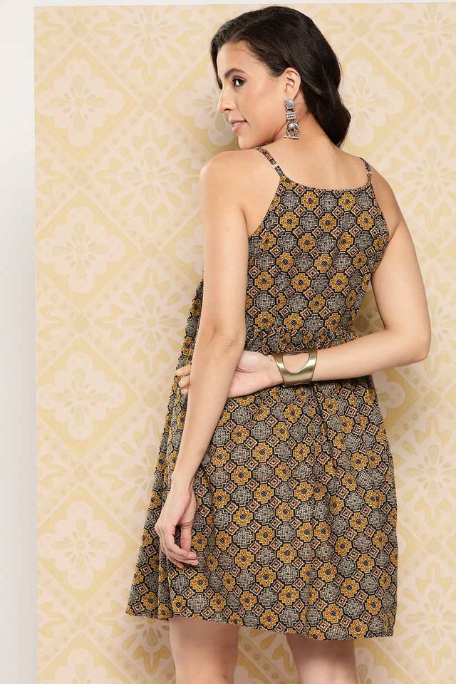 Brown Geometric Print Pure Cotton Dress