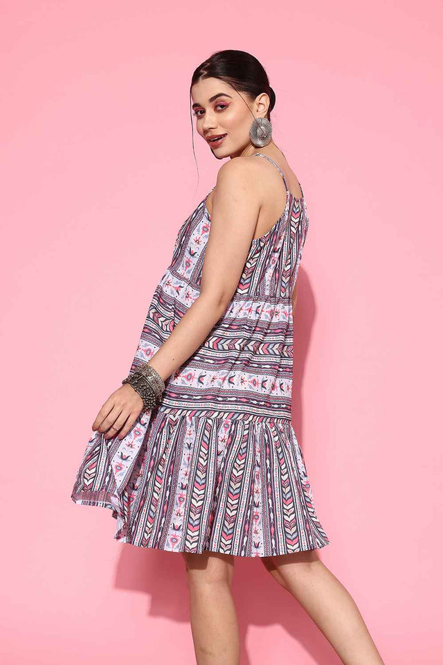 Blue Printed Pure Cotton Dress