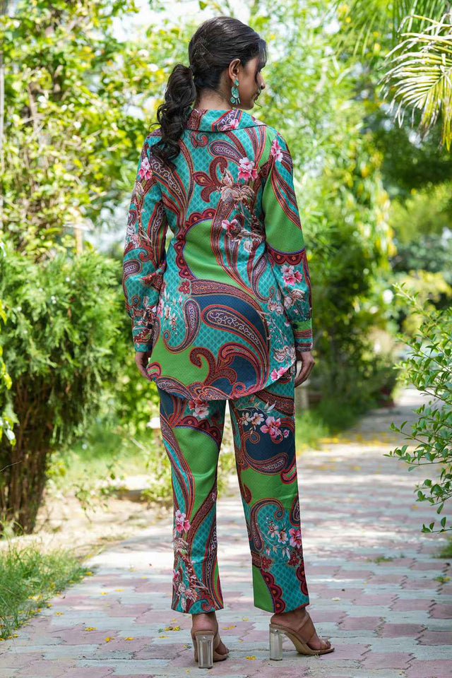 Green Satin Printed Co-Ord Set