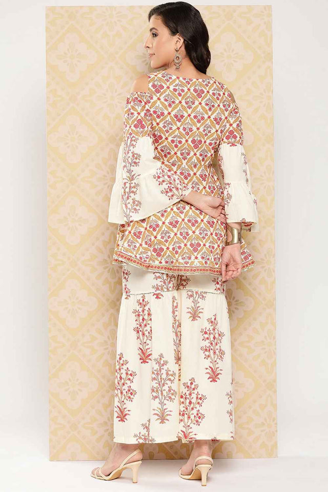 Beige Striped Gotta Patti Cotton Co-Ord Set