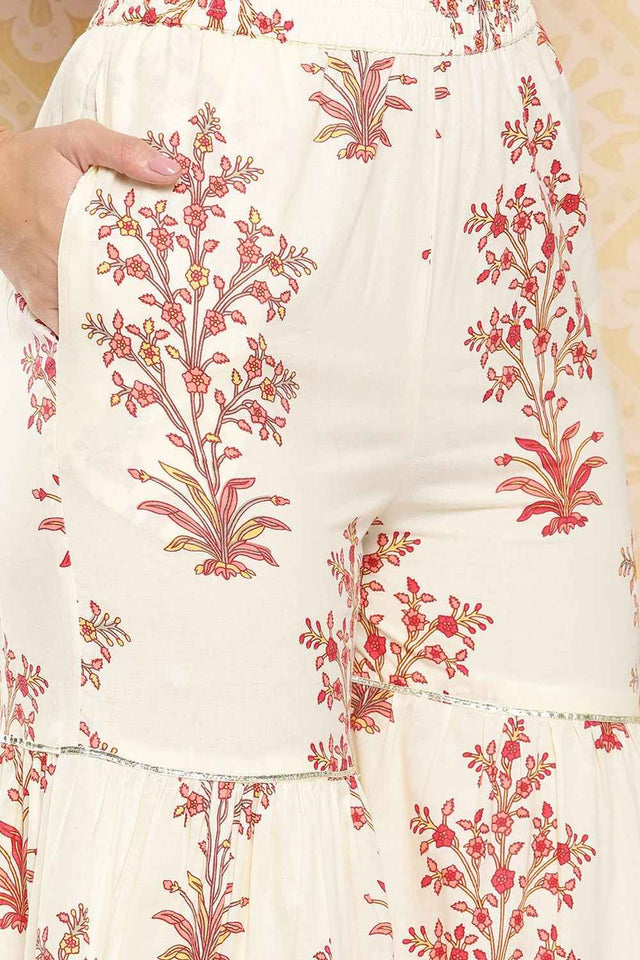 Beige Striped Gotta Patti Cotton Co-Ord Set