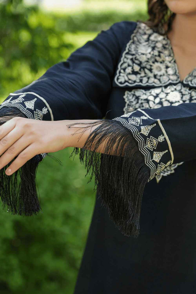 Black Embroidered Silk Co-Ord Set (1476CRDBK)