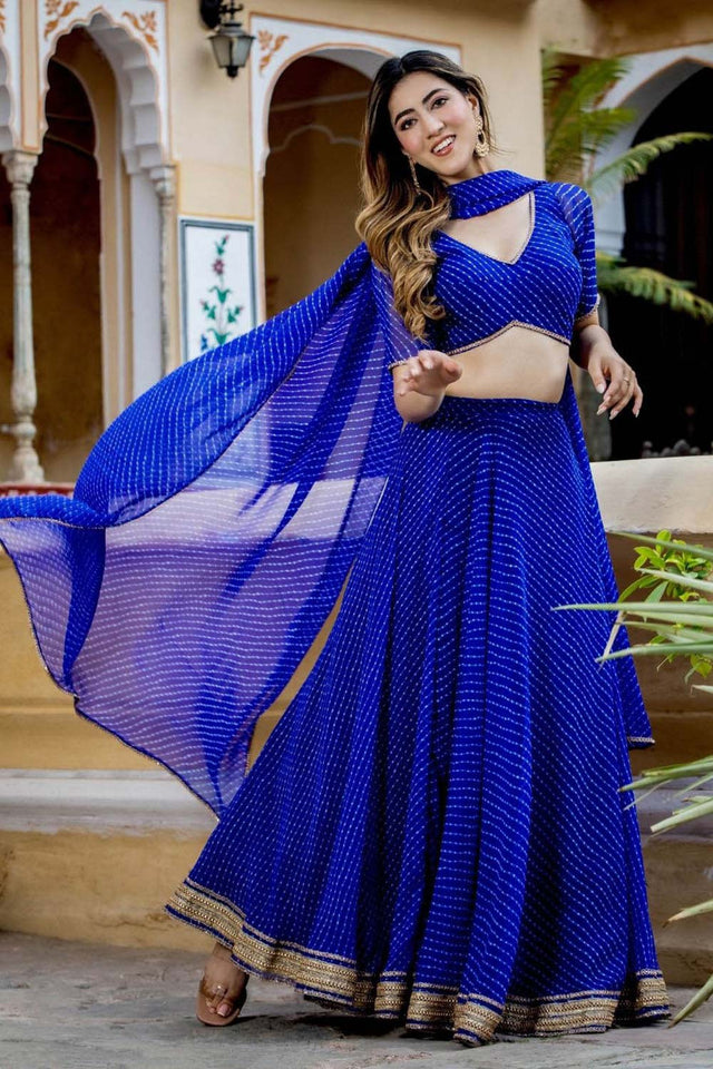 Blue Georgette Zari Work Lehenga Choli (15049-Blue)