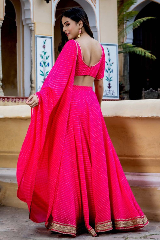 Pink Georgette Zari Work Lehenga Choli (15049-Pink)