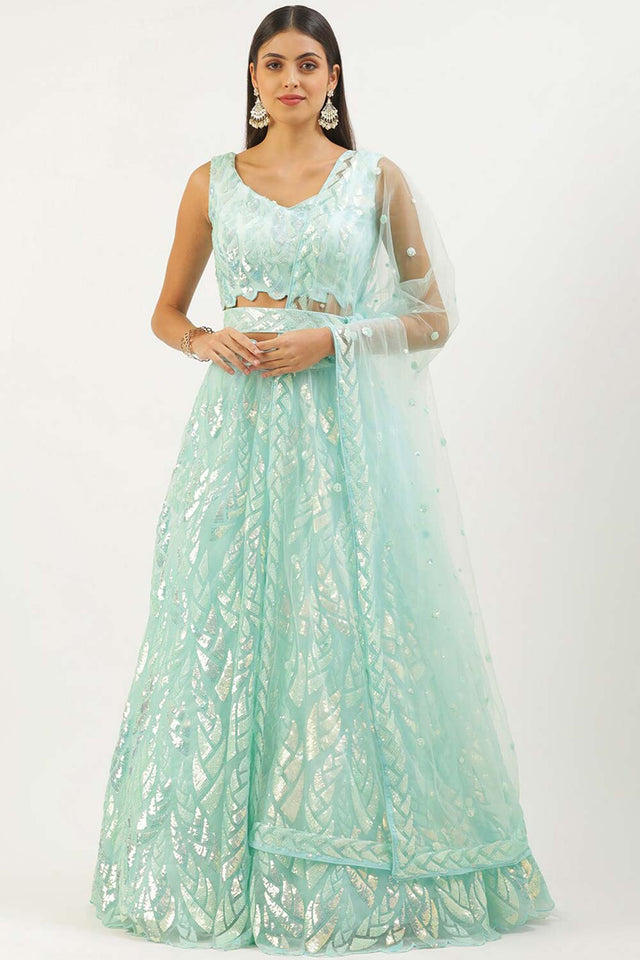 Blue Soft Net Embroidered Lehenga Choli (15101-BLUE)