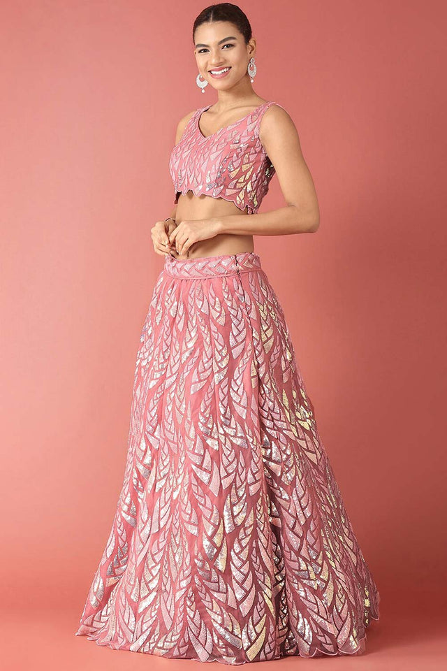 Pink Soft Net Embroidered Lehenga Choli (15101-PINK)
