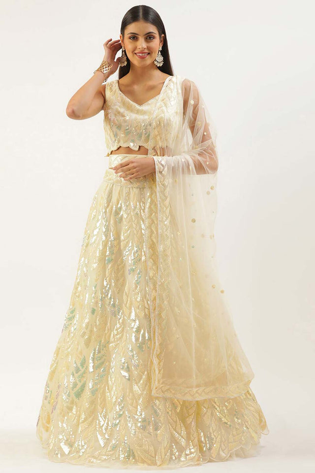 Yellow Soft Net Embroidered Lehenga Choli (15101-YELLOW)