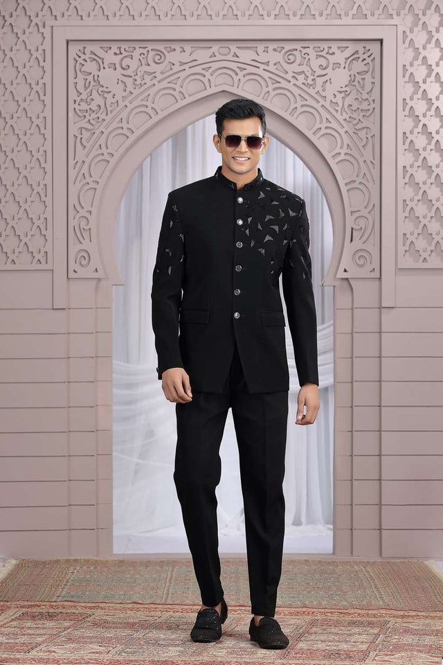 Men's Black Embroidered Silk Jodhpuri (Jacket Only)