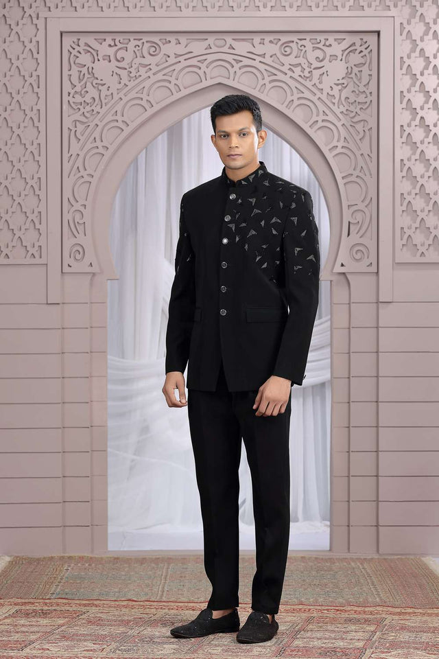 Men's Black Embroidered Silk Jodhpuri (Jacket Only)