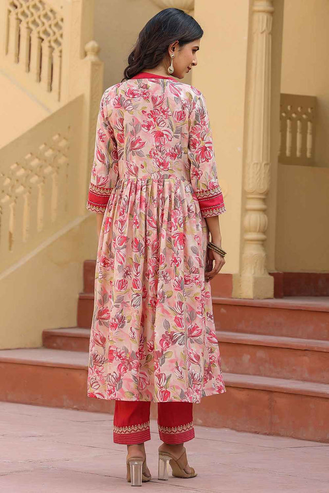 Pink Thread Work Silk Co-Ord Set (1685CRDPK)