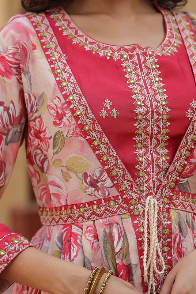 Pink Thread Work Silk Co-Ord Set (1685CRDPK)