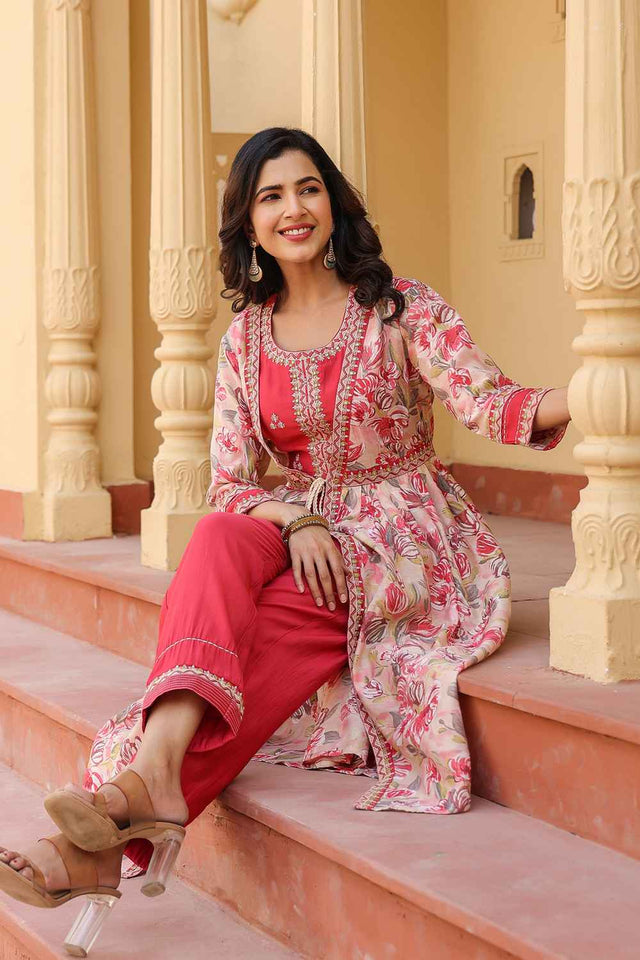 Pink Thread Work Silk Co-Ord Set (1685CRDPK)
