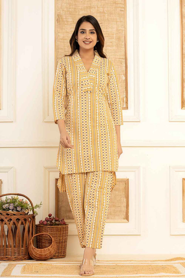 Yellow Ethnic Motifs Cotton Co-Ord Set
