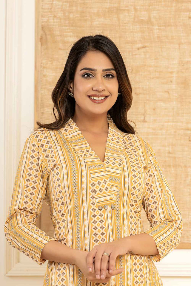 Yellow Ethnic Motifs Cotton Co-Ord Set
