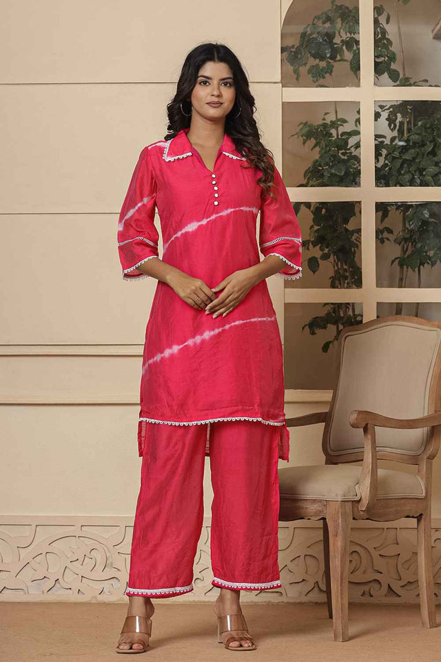 Pink Tie & Dyed Silk Co-Ord Set (1868CRDPK)