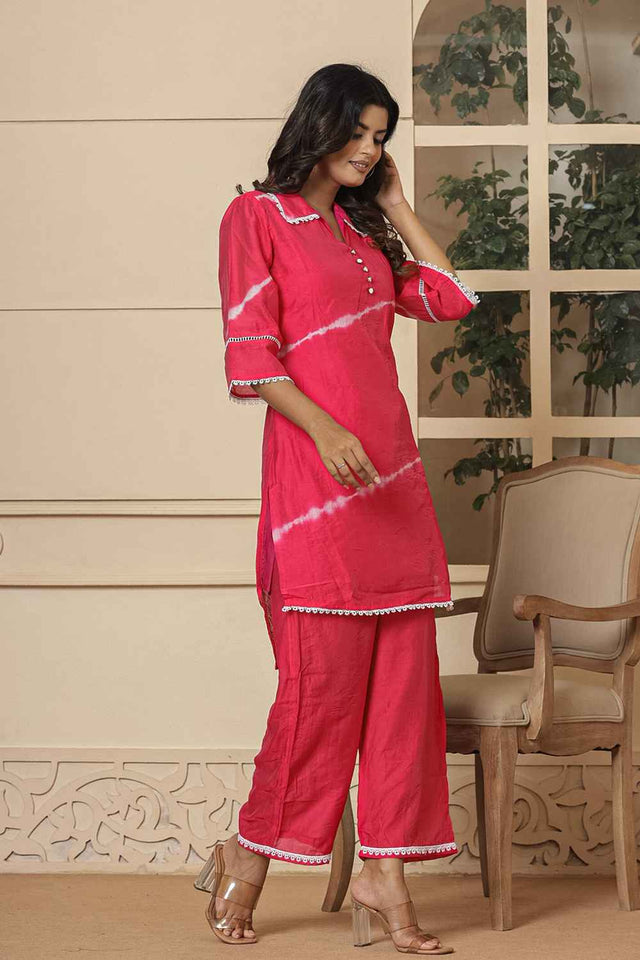 Pink Tie & Dyed Silk Co-Ord Set (1868CRDPK)