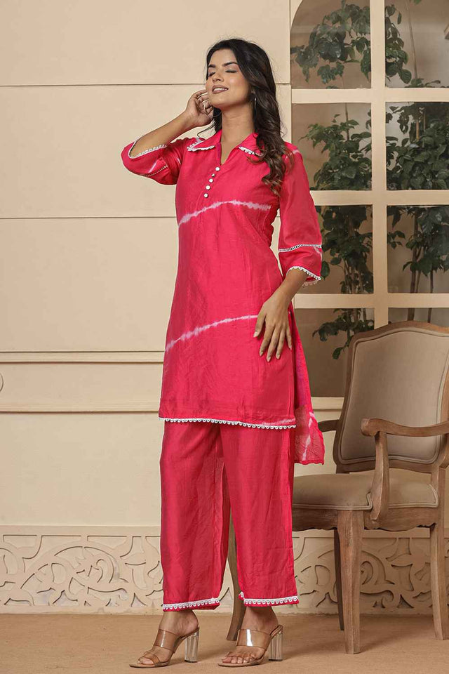 Pink Tie & Dyed Silk Co-Ord Set (1868CRDPK)