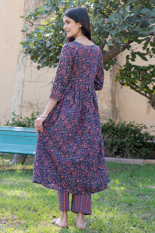 Multi-Color Paisley Print Cotton Kurti Pant Set
