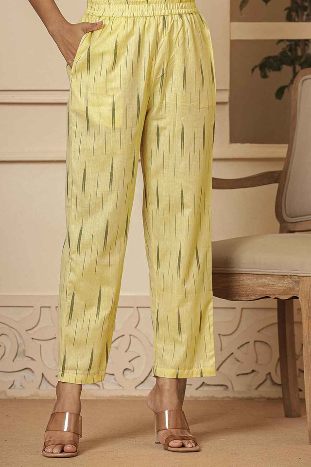 Green Ikat Print Pure Cotton Kurti Pant Set