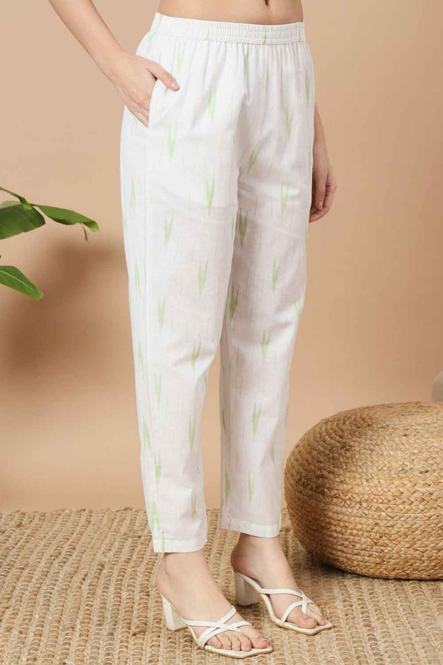 Green Ikat Print Pure Cotton Kurti Pant Set