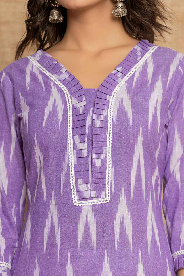Violet Printed Pure Cotton Kurti Pant Set