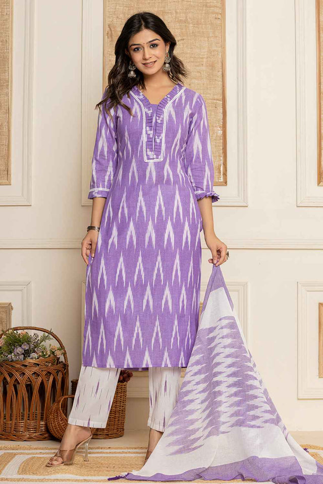 Violet Printed Pure Cotton Kurti Pant Set