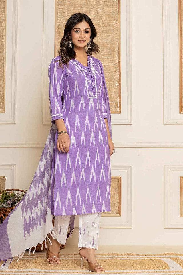 Violet Printed Pure Cotton Kurti Pant Set