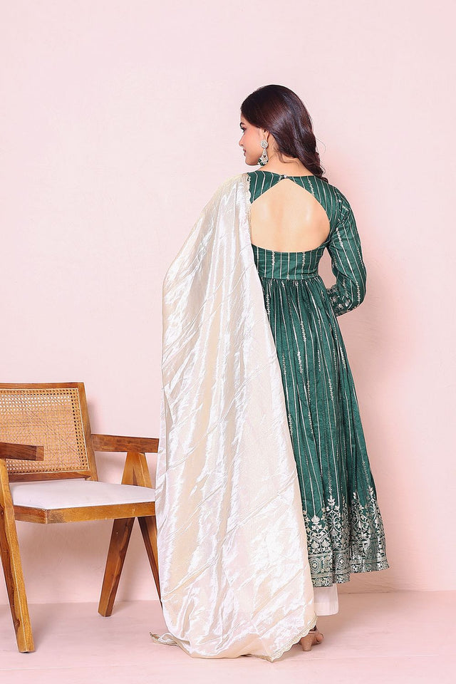 Green Printed Silk Kurti Palazzo Set (18greendola)