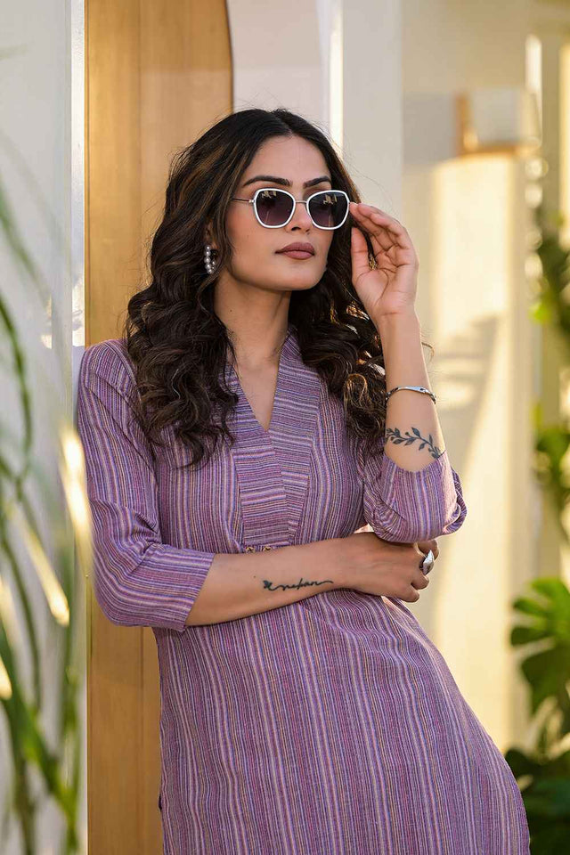 Violet Striped Print Cotton Co-Ord Set