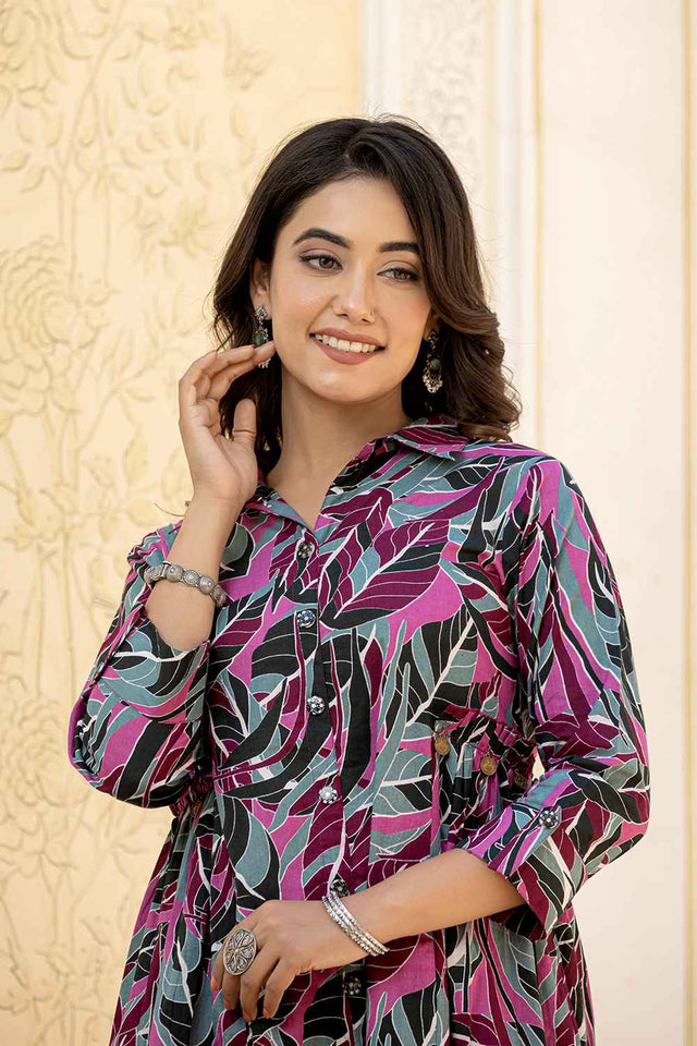 Multi-Color Geometric Print Cotton Co-Ord Set