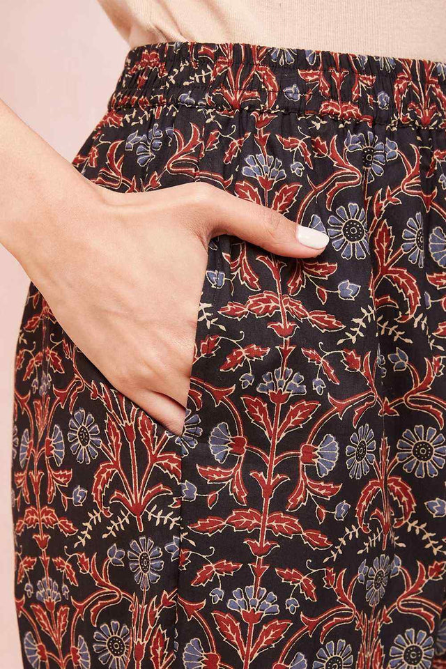 Black Ethnic Motifs Printed Cotton Kurti Pant Set