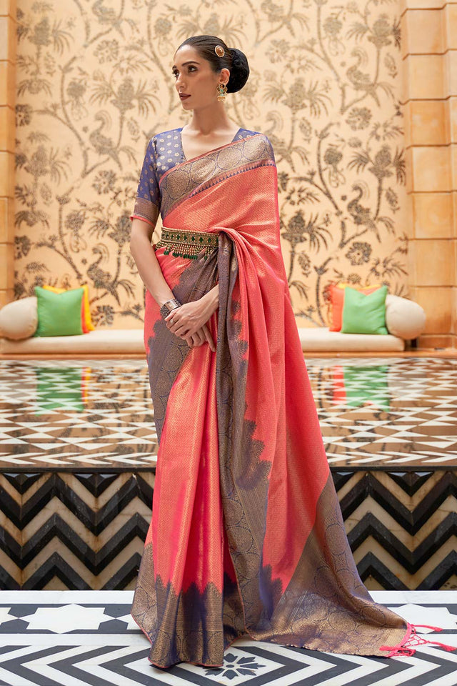 Kalaapi Pink Silk Woven Saree